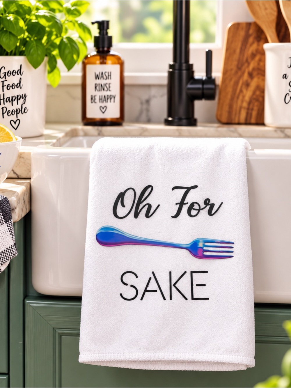 Oh For Forks Sake White Kitchen Towel with Iridescent Fork Design